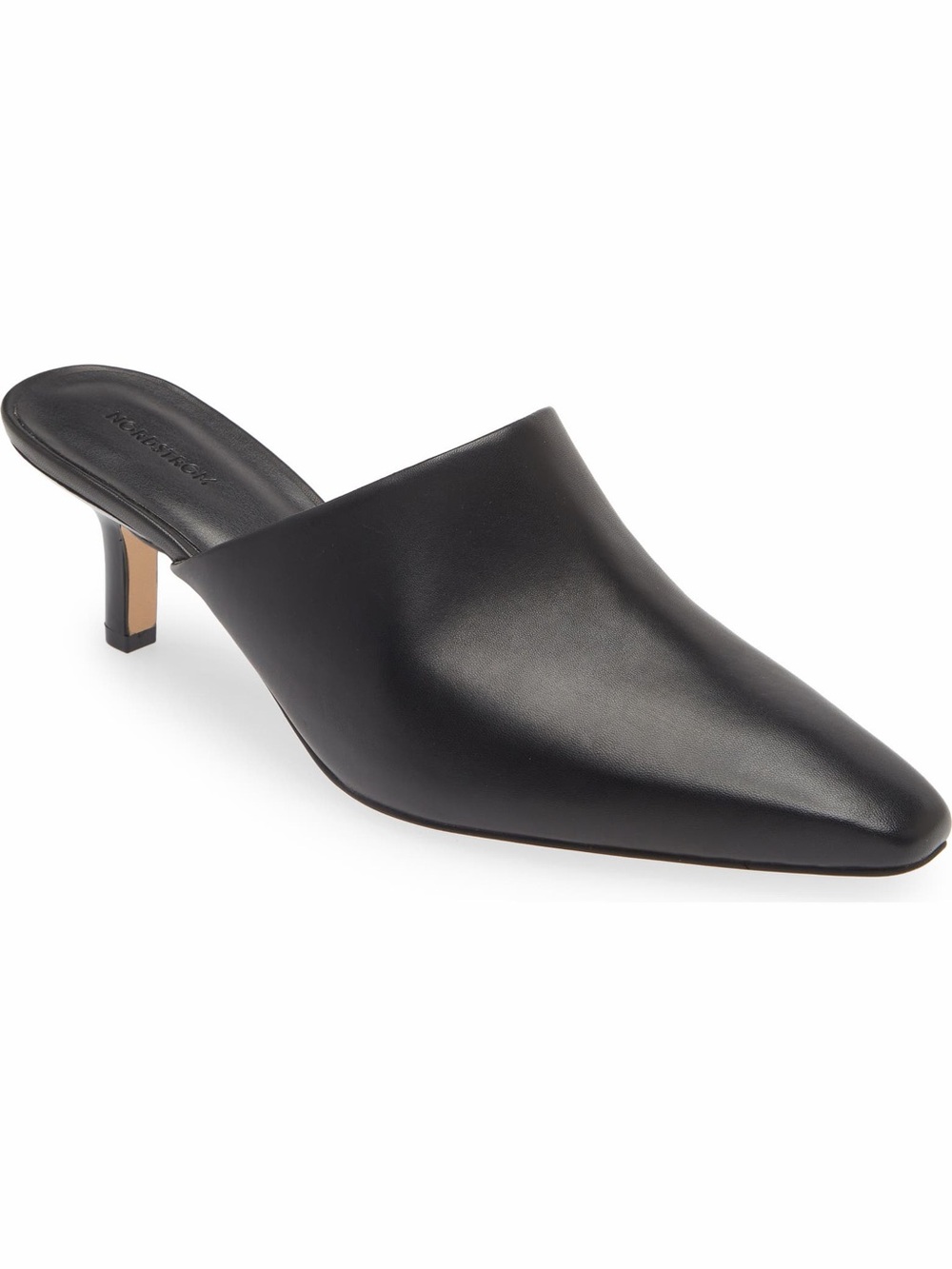 NIB NORDSTROM friss mule black leather kitten heel 9 Almond toe BNIB lux shoe